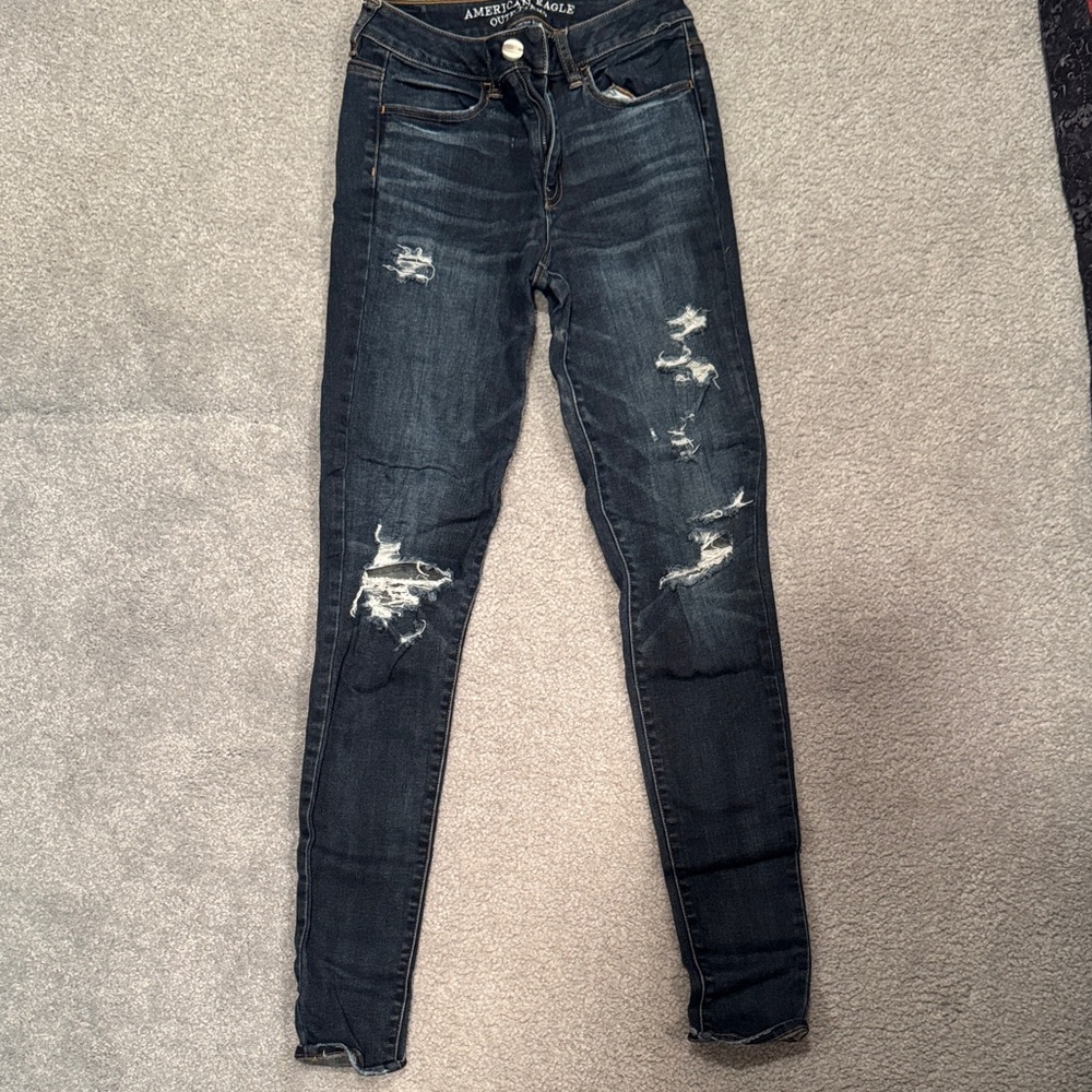 American Eagle Outfitters Women's Ripped Dark Blue Skinny Jeans